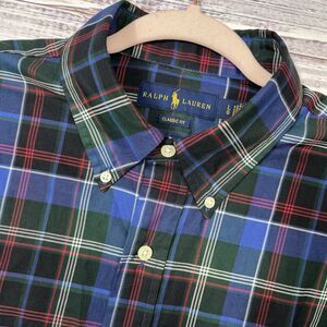 Ralph Lauren Shirt Mens Large Blue Green Plaid Classic Fit Button Down Pony Logo